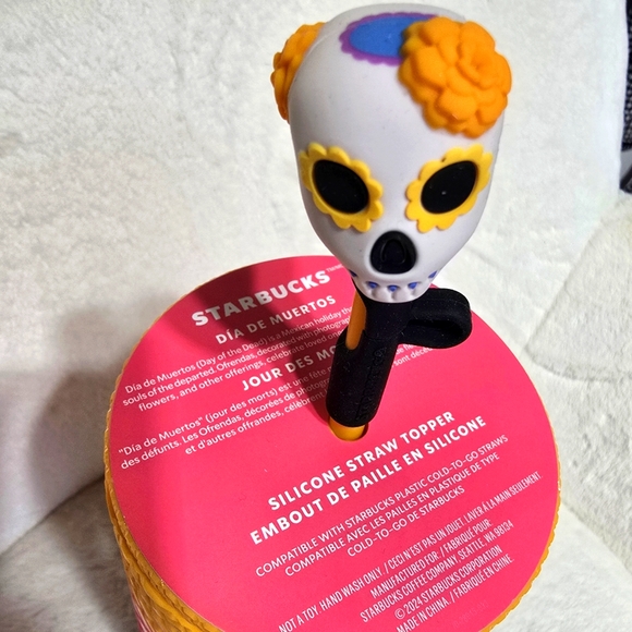 STARBUCKS Day of the Dead Skull Straw Topper Sorbet Jeweled 24oz Limited Edition - Picture 3 of 6